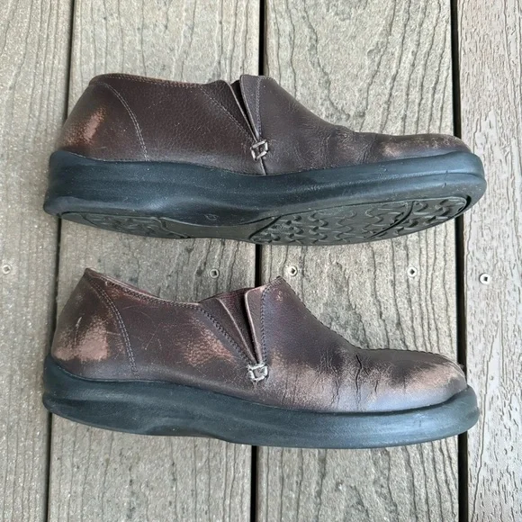 SOLD Birkenstock Footprints Brown Leather Slip On Clogs 39 US 8.5 Comfort Shoes - Picture 2 of 10